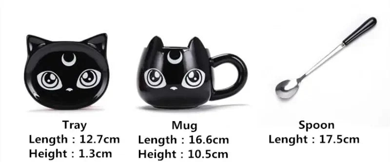 Creative Black Cat Ceramics Mugs Kids Breakfast Milk Cartoon Cups Office Afternoon Tea Coffee Mug With Tray