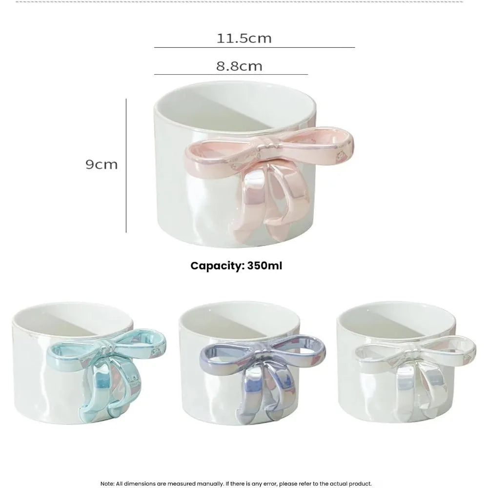 350ml/11oz Bow Mug, Ribbon Glass Ceramic Mug with Ribbon Handle Suitable for Colleagues Valentine's Day Christmas Birthday Gifts