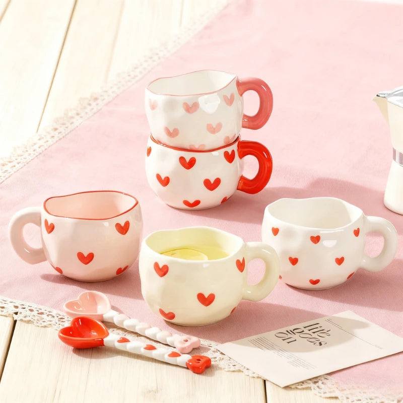 300ML Hand Pinched Ceramic Mug Cute Pattern Irregular Coffee Cup Breakfast Milk Oatmeal Mugs Afternoon Tea Cups Creative Gifts