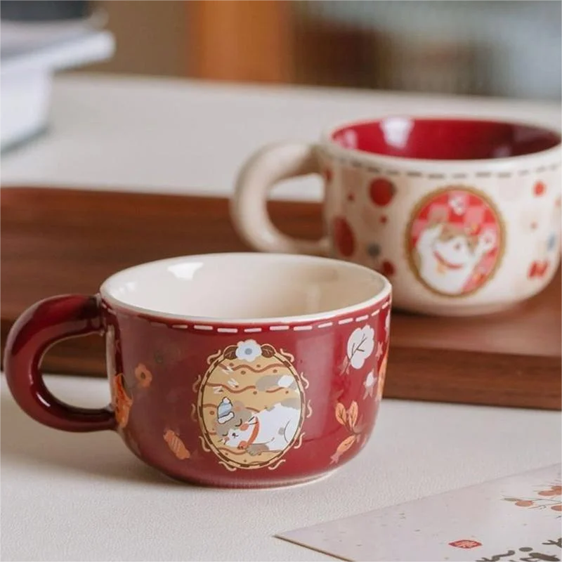 High-Quality Ceramic Cat Coffee Mug, Retro Cute Lucky Cat Mug
